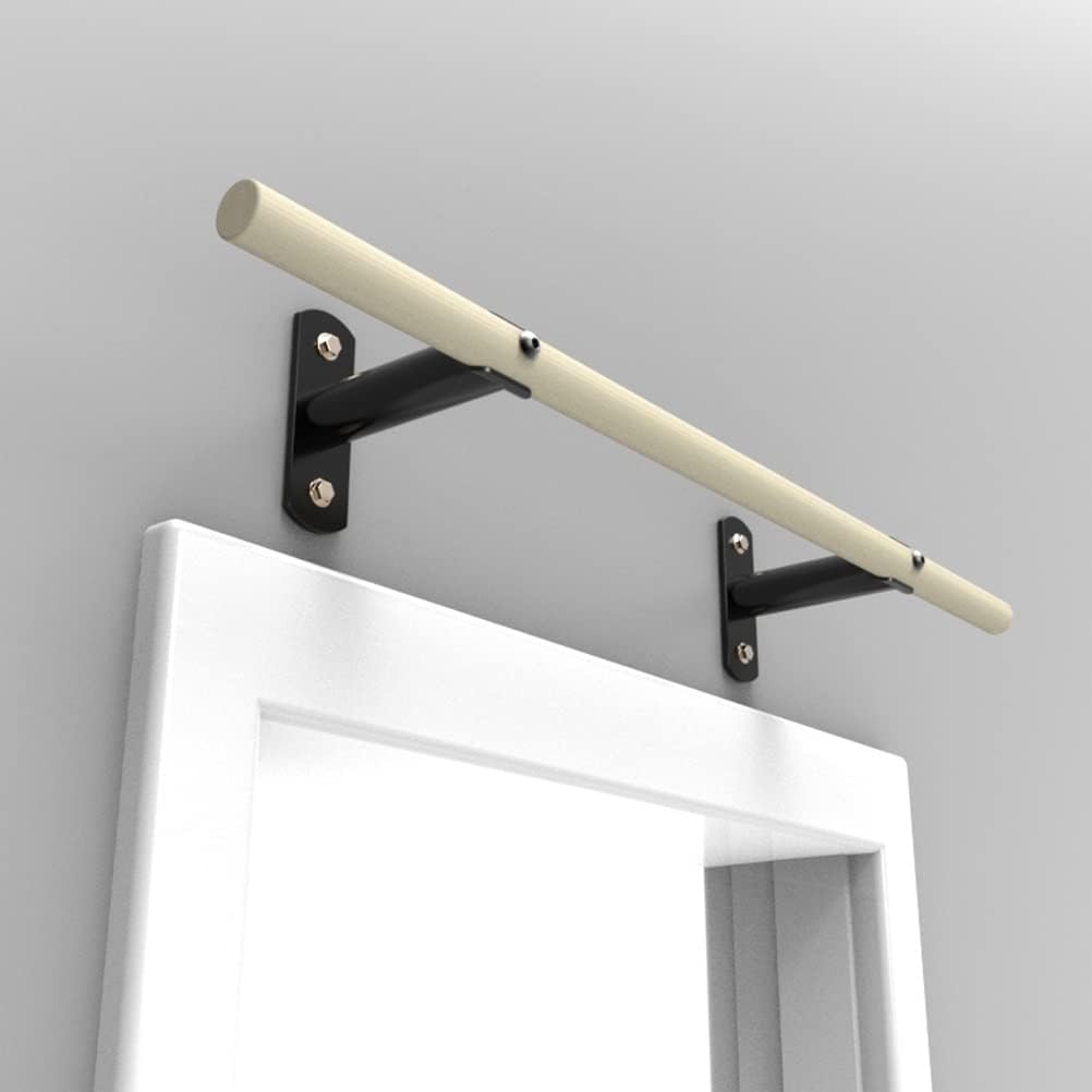 Wall Mounted Doorway Pull Up Bar, Home Gym Exercise Fitness Strength Training Horizontal Bar, Steel Base/Solid Wood Handle