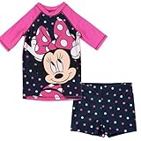 United Labels Disney Minnie Mouse Badeanzug zweiteilig UV Schutz 30 für Mädchen, Blau Pink, 110/116, Bademode Kinder mit Shirt und Badehose, Badebekleidung