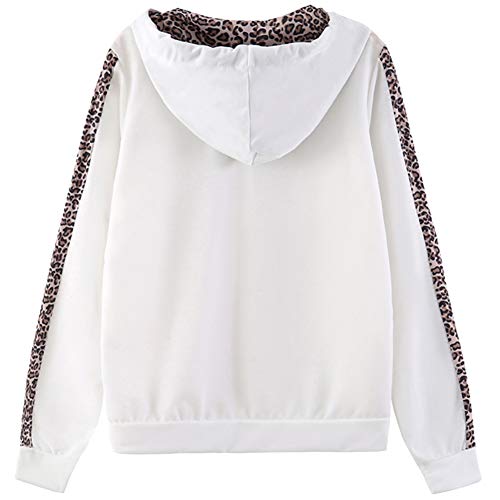 amropi Femme Survêtement Ensembles Imprimées Léopard Tenues Pull à Capuche et Jogging Pantalons Ensemble de Sport Blanc, L – vue 3