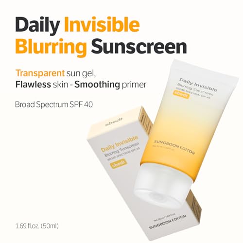 Image of SUNGBOON EDITOR Daily Invisible Blurring Sunscreen with Broad Spectrum SPF 40 Invisible Sunscreen for Face, Makeup Primer spf, 50ml, 1.69 fl.oz, Oil Free, Weightless (Pack of 2)