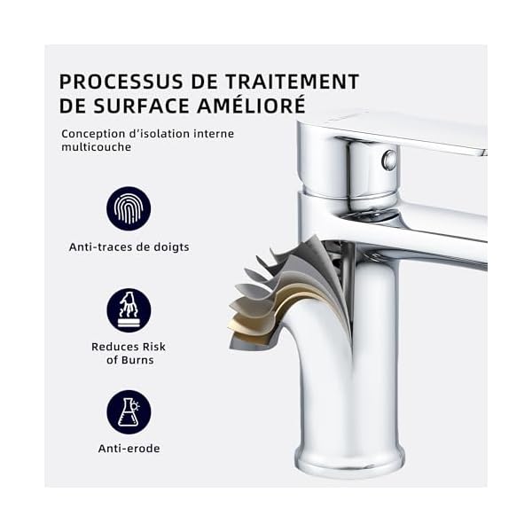 BELZ Mitigeur Lavabo Salle de Bain– Robinet Monocommande, Économie d’Eau et d’Énergie, avec Bec Hauteur 96 mm, Installation Facile, G 3/8 Robinetterie,Chromé