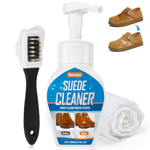 Nanoxa Suede Shoe Cleaner, Suede and Nubuck Cleaner, No-Rinse Foam Shoe Cleaning Kit with Brush &
