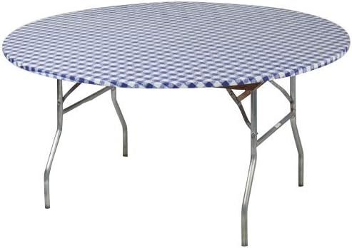 Kwik-Covers Manteles redondos de plástico ajustables de 48 pulgadas, paquete de 5 (azul Gingham)