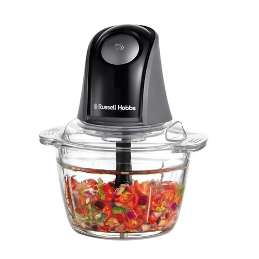 Russell Hobbs Küchenmaschine [Mini Zerkleinerer] elektrisch (für Gemüse,Obst,Fleisch, Zwiebeln, 1l Behälter, spülmaschinenfest, 2 Geschwindigkeiten, Edelstahlklingen, 350W) Matte Charcoal 27131-56