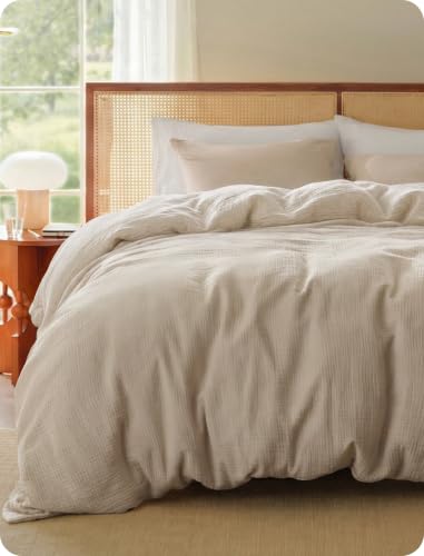 Image of Bedsure PureWoven 100% Cotton Muslin Duvet Cover Queen Size 3-Layer Gauze