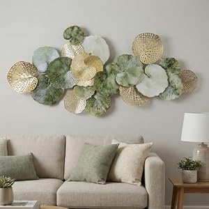 Lucky Monet Large Metal Wall Decor 3D Stacked Metal Wall Art Modern Lotus Leaf Wall Sculptures Hanging Decoration for Living Room Bedroom Entryway, 52.3″ x 24.8″