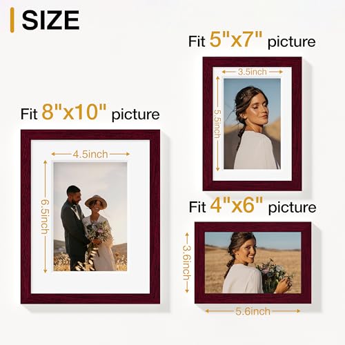 Image of Vittanly Picture Frames Set of 10, Picture Frames Collage Wall Decor with Two 8x10, Four 5x7 and Four 4x6 Photo Frames, Gallery Wall Frame Set for Wall or Tabletop Display, Cherry Red