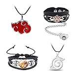 YESSINC Naruto Zubehör Anime Cosplay Halskette Armband Holzblatt Anhänger Wolke Rot für Anime Fans Kinder Ninja Kostüm Props, free, Edelstahl