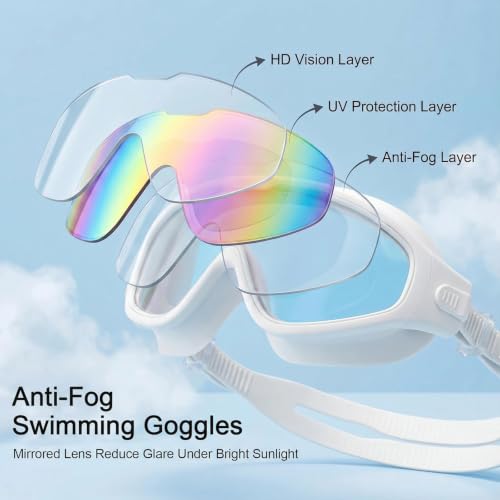 Image of Swim Goggles for Kids 6-12, Wide View Anti-Fog UV Protection No Leaking,Boys Girls Youth Swimming Goggles