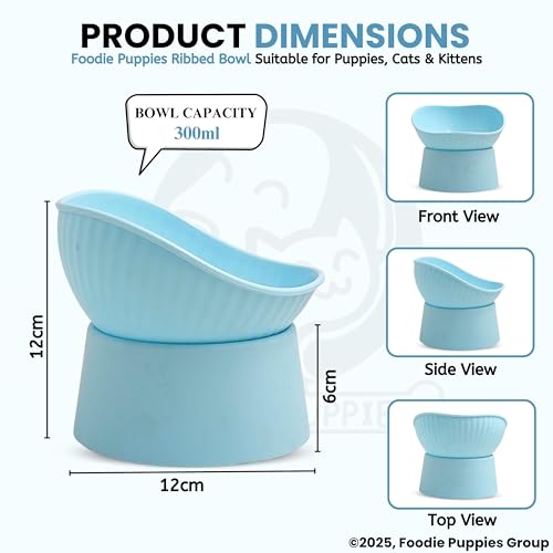 Image of Foodie Puppies Pet Elevated Raised Bowl for Cats, Kittens, and Puppies - (Ribbed Bowl, Blue) | 45 Degree Tilted | Cat Food and Water Feeding Bowl | Anti Vomiting, Stress-Free, Durable