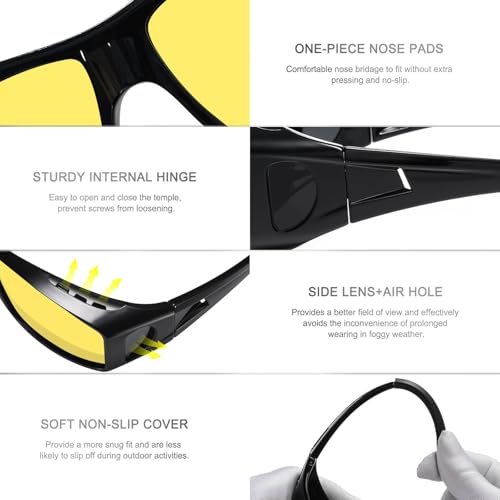 Image of HAOLOTA Night Vision Driving Over Glasses, Polarized Nighttime Glasses Men Women Anti Glare Yellow Tinted Lens