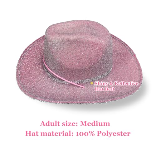 Cowboy Hat Pink Cowgirl Hat with Sequins & Tiara Belt for Women Rodeo Party Hats with Heart Glasses2