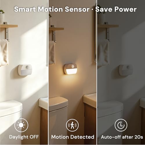 Image of L LOHAS LED Motion Sensor Step Lights Indoor, 6 Pack Battery Operated Stair Lights with Warm White 3000K, Wireless Stick-On LED Night Lights for Hallway, Bedroom, Under Cabinet, Kitchen
