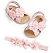 Infant Baby Girl Pink Sandals Floral Princess Mary Jane Wedding Dress Shoes with Floral Headband for Infant, Newborn, Toddlers