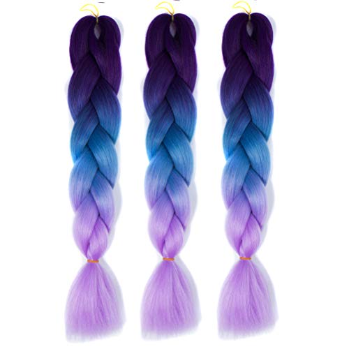 24 INCH 3 PCS Ombre Kanekalon Rainbow Jumbo Synthetic Braiding Hair Extensions
