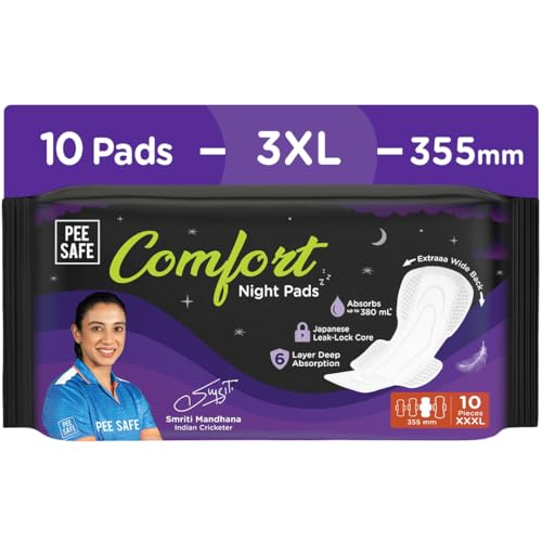 Image of Pee Safe Comfort All Night Pads | 10 Pads 3 XL - 355mm | Extra Wide Back with Dual Wings | 6 Layer Deep Absorption | Japanese Leak-Lock Technology | Overnight Leak Free Protection | Extra Long
