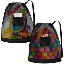 2Pcs Large Mesh Beach Bag Drawstring Toys Bag, Reusable Drawstring Mesh Ball Bags Foldable Swim Bags Swim Pool Balls Storage Bags Gym Backpack, Home Toys Organizer Shells Organizer