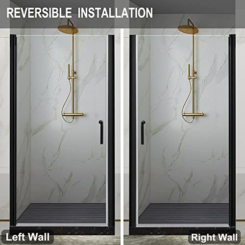 Grogro Black Pivot Swing Shower Door, 36-37.5" W X 72" H Frameless Shower Glass Door,1/4 In Thick Clear Tempered Glass Shower Panel,Matte Black Finish,Shower Doors Can Be Reversible Installation #TOP4