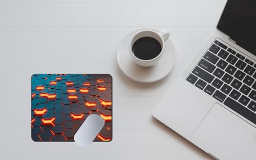 Image of My Print Shop Geometric Hexagon Gaming Mouse Pad 9 x 7.5 Inch, 3mm Thick Non-Slip Rubber Base Mouse Pad, Futuristic Neon Design for Gaming, Office & Laptop Use