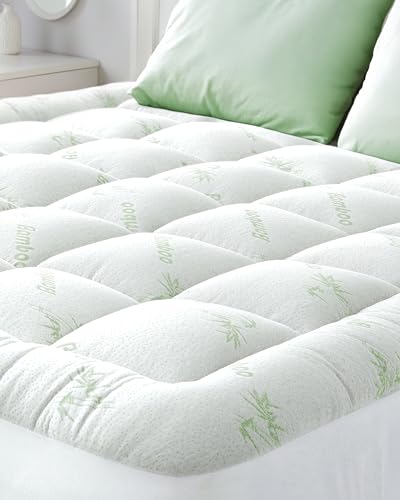 Ultra Soft Twin Size Mattress Topper - Viscose Made from Bamboo Pillow Top Mattress Pad for Back Pain Relief - Naturally Cooling for Hot Sleepers, Green