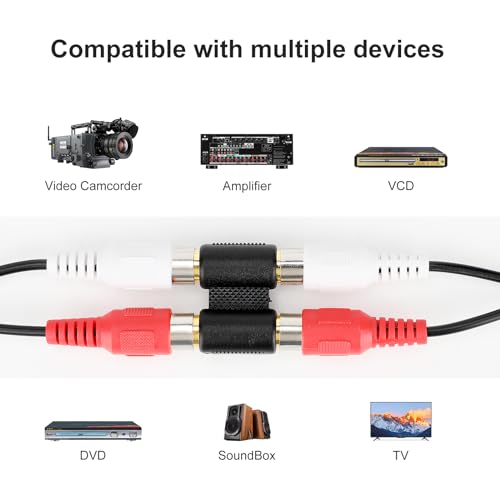 SAISN 2 RCA Female Jack to Female Jack Adapter Coupler Gold Plated RCA Connector Extender Dual RCA A/V Cable Jointer Converter for Speaker, Amplifier, RCA Cable, Gold - Thumbnail 2