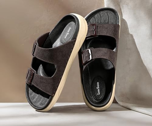Image of LOUIS STITCH Men's Lightweight Open Toe Double Strap Sandals | Casual Lightweight Open Footwear Sliders | Slip-On Sandals | Stylish & Comfortable Sandals | LSOF-23