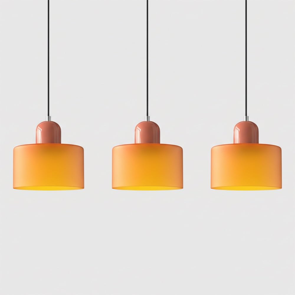 Pendant Lights Fixture Nordic Glass Pendant Lamp Cylindrical Hanging Lighting Adjustable Modern Lamp for Kitchen Island Bedroom Bedside(Orange(Pink) 3 Pack)