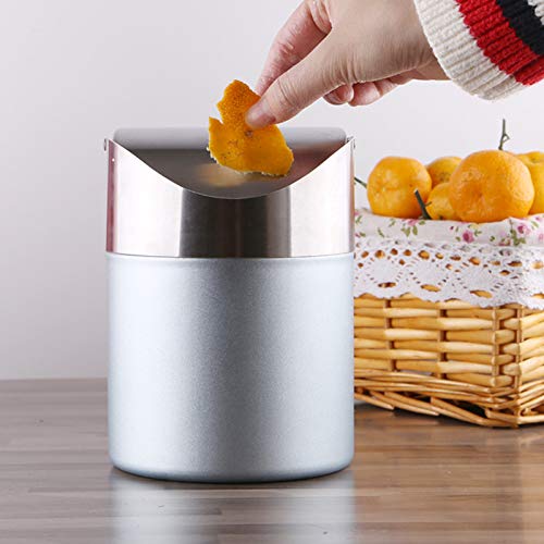 ETRAVEL Mini Desktop Bin with Lid, Brushed Stainless Steel Swing Bin - Image 3