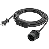 FIRMERST 15FT Outdoor E26/E27 Light Socket with Plug and IP44 Rated Inline Waterproof On/Off Switch, Hanging Light, Black