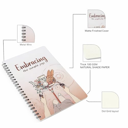 Image of PAPBOO A5 Handy, Embrace, Easy to Carry Spiral Wiro Notebook : 100 GSM Natural Shade Paper, Dot Grid, 120 Pages, Journal, Diary, Gift