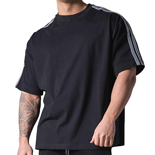 Magiftbox Mens Workout Shirts Short Sleeve Oversized Hipster Gym Shirts for Men Street Style T-Shirts T41 Black