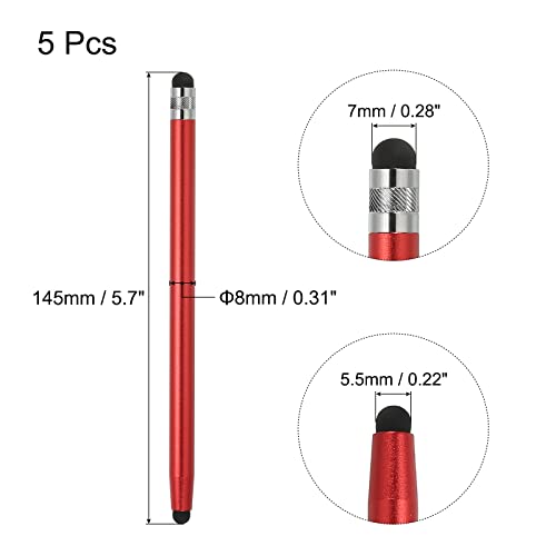MECCANIXITY 5pcs Stylus Pens for Touch Screens Dual Rubber Tips Capacitive Stylus Universal Tablet Pen Sensitivity Precision, Red