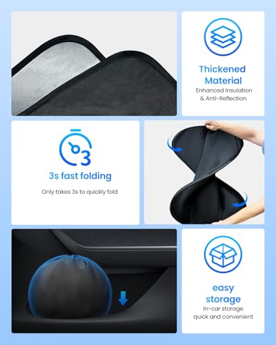 REEVAA 2026 3rd Pro Windshield Sunshade for Tesla Model Y/3 2019~2026 | Size (56 × 36 Inches) | Dual-Layer Heat & Sun Defense, OEM Design | Foldable Sun Shade Car Accessories with Storage Bag — view 6
