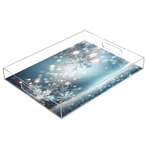 Msyxl Frosted Winter Glow Serving Tray for Coffee Table, Decorative