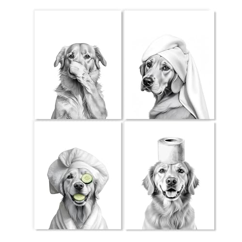 LUKIPOM Funny Golden Retriever Bathroom Wall Art Prints 8x10 Set