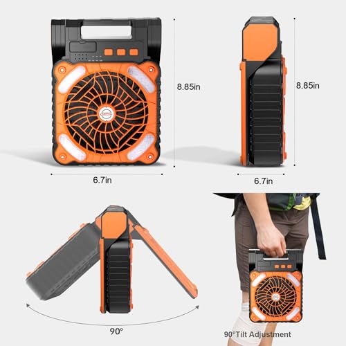 Clemas Camping-Ventilator mit Licht, batteriebetriebener und solarbetriebener Ventilator, 10.000 mAh, wiederaufladbare Ventilatoren, Ventilador für Zelte, Zuhause und Outdoor-Aktivitäten, bleiben Sie – Bild 5