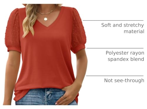 Image of Aokosor Womens Summer Tops V Neck T Shirts Swiss Dot Puff Sleeve Tops Loose Casual Tshirts