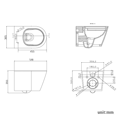 AICA Wand WC spülrandlos Hänge WC mit Lotus Effekt Soft Close Toilette Einfach Abzunehmender Sitz Weiß Rund Modernität丨375 – Bild 5
