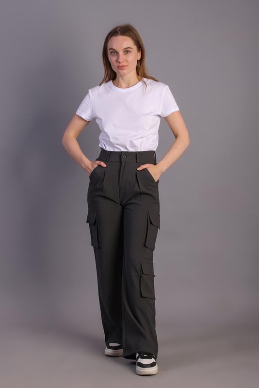 Image of HIGH Buy Women Korean 5 Pocket Cargo Comfort and Styles Baggy Super Lycra Pants for Women and Girls - Perfect High Waist Trousers for Women