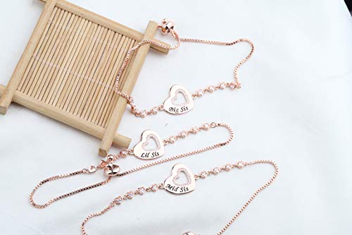 Image of CHOORO Big Mid Lil Sister Copper Bracelet Set for 3 Sister Jewelry Heart Rhinestone Pendant Bracelet Best Friend Gift
