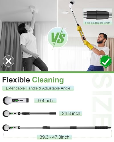 Image of Electric Spin Scrubber, Cordless Cleaning Brush, Shower Scrubber with 8 Brush Heads 2H Power Dual Speed, Adjustable Extension Handle, IPX7 Waterproof for Tub Tile Car Floor Polishers, PA-25.