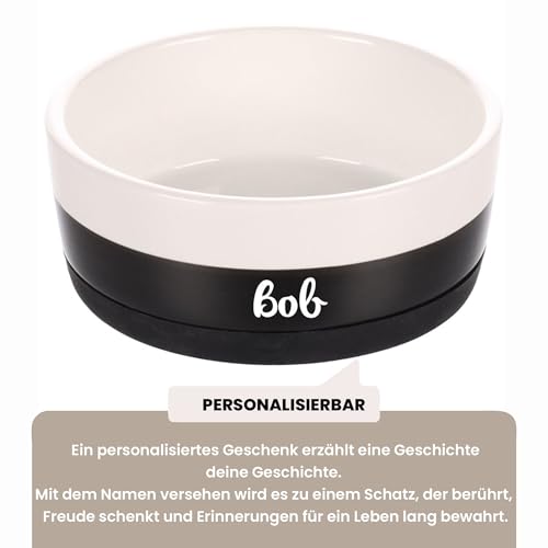 Personalisierter Duke Keramik-Futternapf 1130 ml (L) Schwarz-Weiß – rutschfest, leicht und hygienisch – Futter- und Wassernapf für mittelgroße und große Hunde – personalisiert mit Namen – Petslino