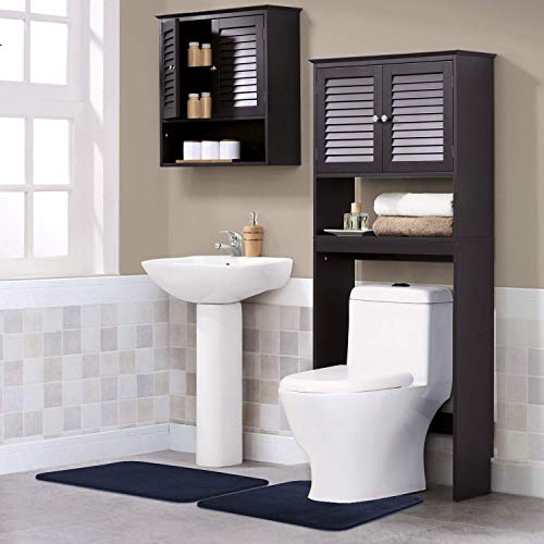 Aoacreations Memory Foam Bath Rug, Bathroom Mat Set Of 3, Soft, Plush, Absorbent, Low Pile, Includes 1 Large 20" X 32", 1 Contour 20" X 20", 1 Small 16" X 24" (Navy Blue) #TOP5