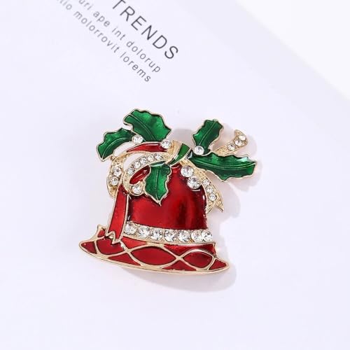 Image of Christmas Brooch Pins Crystal Christmas Tree Snowflake Jingle Bell Reindeer Enamel Brooches Holiday Party Gift for Women
