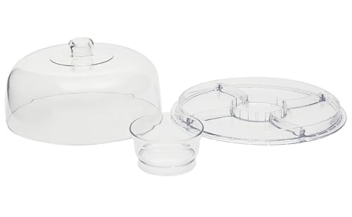 Extra Large (12") 6 In 1 Acrylic Cake Stand With Dome Lid Multifunctional Serving Platter And Cake Plate, Salad Bowl/Veggie Platter/Punch Bowl/Desert Platter/Chips & Dip - Bpa Free #TOP5