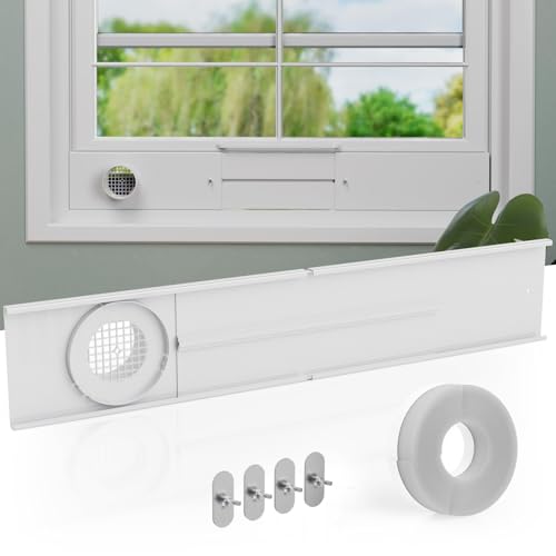 Image of LEOPO 4 inch Dryer Vent Windows Kit for Sliding Windows | Adjustable Length Panels (17 inch-47 inch) with Coupler & Filter, No Drilling & Easy Installation