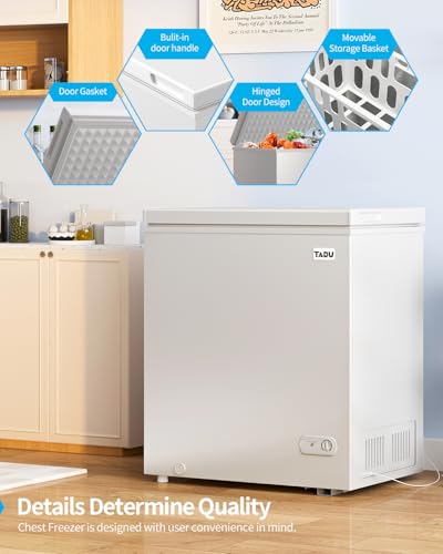 TABU 7.0 Cubic Feet Chest Freezer, Energy Saving Chest Deep Freezer with 7 Level Adjustable Thermostat, Top Opening Compact Freezer with Removable Storage Basket (White) on Fridge.com