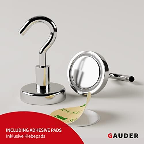 GAUDER Strong Magnetic Hooks | Neodymium Hooks for Fridges and Whiteboards | Silver Magnets for Hanging