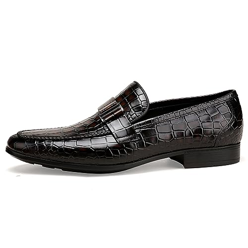 Image of Classic Leather Dress Shoes for Men, Premium Alligator Printed Bussiness Dress Slip on Loafer for Mens