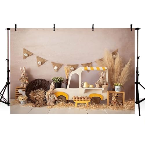 AIBIIN Toile de fond bohème pour photographie de lapin de Pâques 2,4 x 1,8 m - Bannière de voiture - Pour fête d'anniversaire - Portrait - Décoration de gâteau - Studio photo
